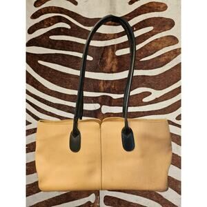 Tiffany & Fred Long Handle Shoulder Bag Made in France Tan Black All Leather